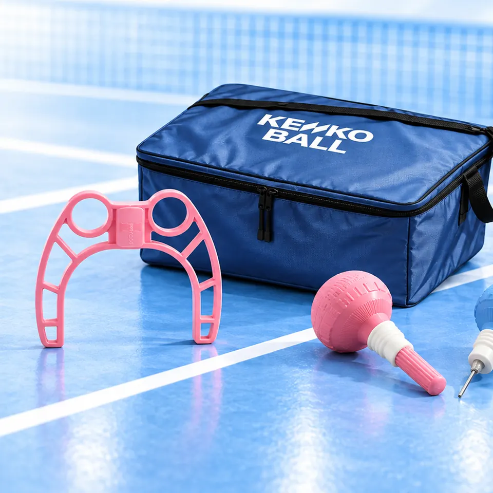 Pudełko piłek Kenko Ball Soft Tennis z dwiema piłkami obok